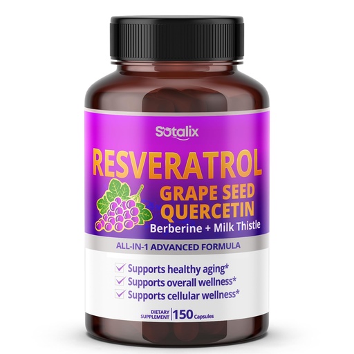 [BRSROGT3CMDRAFY2] Resveratrol with Grape Seed + Quercetin Berberine + Milk Thistle Powerful Anti-Aging (150-day Supply (Pack of 1))