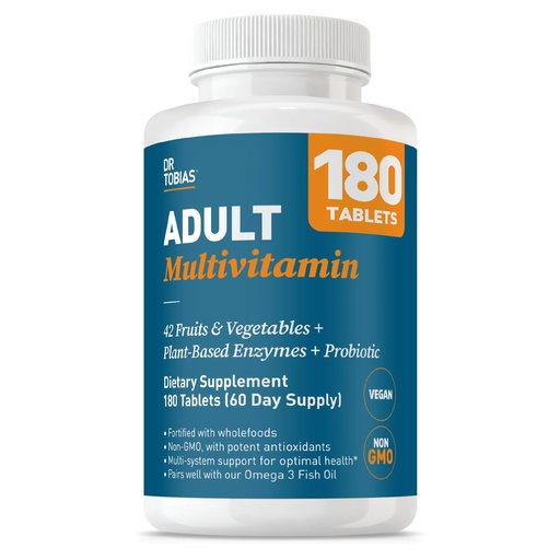 [BRSRMYYOPMMGA3AZ] Dr. Tobias Adult Multivitamin for Women & Men, Immune Supporting Vitamins from 42 Fruits, Vegetables, Plus Probiotics, Vegan Multivitamins for Men & Women, Non-GMO, 180 Tablets, 60 Servings
