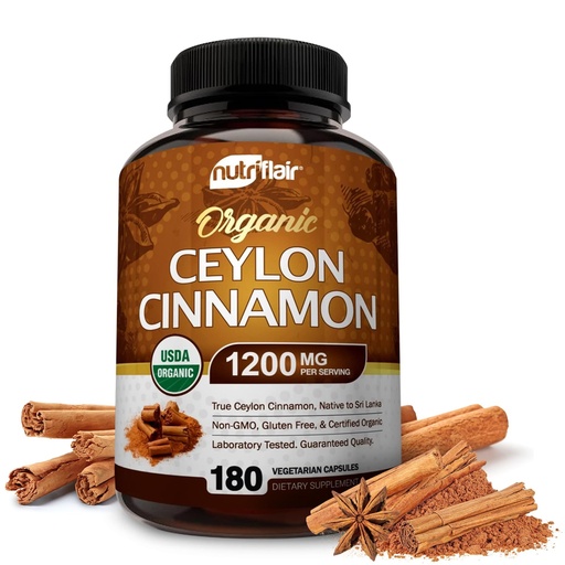 [BRSWGBIPCUGWOA3X] NutriFlair Organic Ceylon Cinnamon (100% Certified Organic Ceylon Cinnamon) 1200mg per Serving, 180 Capsules - Joints, Inflammatory, Antioxidant