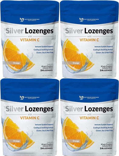 [BRSWY2YCCQMGYHL7] Silver Lozenges עם ויטמין C - Premium Nano Silver 60 PPM Colloidal Silver, דבש אורגני ויטמין C מינרלים תוספת טיפות כדי לתמוך במערכת החיסון, Soothe Cough &גרון - Pack של 4