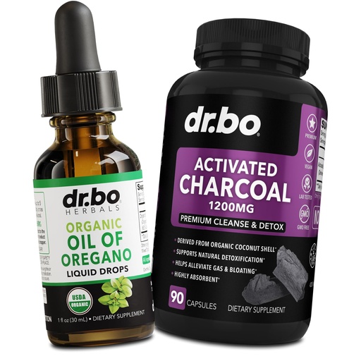 [BRSRAEIHBAMRMFYY] Oregano Oil Organic Liquid Drops & Charcoal Capsules - Oil of Oregano Drops Tincture Extract & Charcoal Pills for Stomach Gas Cleanse Detox Immune Support, Digestive Binder - Organic