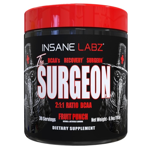 [BRSWYAQBBMIBA3AU] Insane Labz The Surgeon BCAA Recovery Powder - Branched Chain Amino Acid Post Workout Drink for Muscle Recovery - 30 Srvgs (30 Servings (Pack of 1), Fruit Punch)