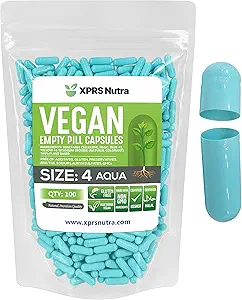[BRSRMYA7OJ7AMHY3] XPRS Nutra Size 4 Empty Capsules - 100 Count Small Empty Vegan Capsules - Vegetarian Pills DIY Vegetable Capsule Filling - Fillable Do-It-Yourself Veggie Pill Caps (Aqua)