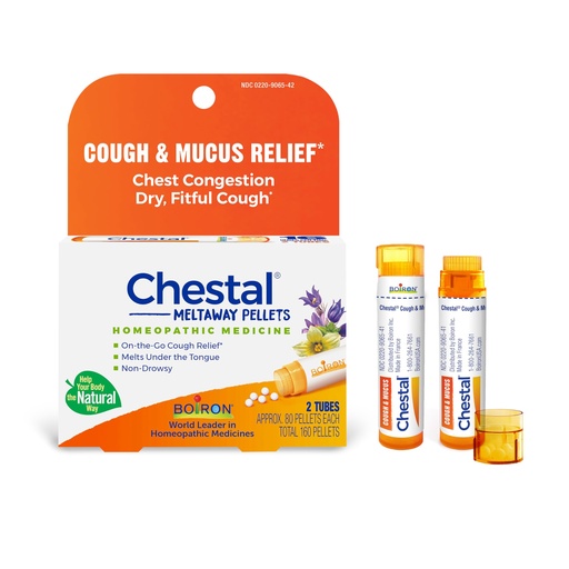 [BRSWYAT2PIGQ2333] Boiron Chestal Pellets for Cough and Mucus Relief, Nasal or Chest Congestion, and Sore Throat Relief - 2 Count (160 Pellets)