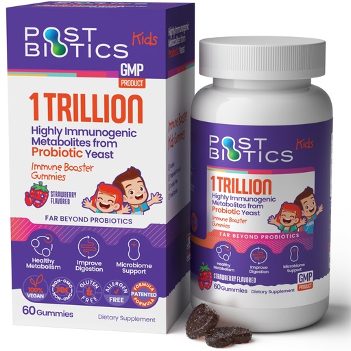 [BRSRAFAYOJ7BO33B] NAVEH PHARMA Postbiotics Kids Strawberry Gummies. Children’s Postbiotics, Ages 4+, 1 Trillion metabolites 200X Ingredients Than Probiotic Or Prebiotic. Gut Health, Immunity, Digestion & Microbiome
