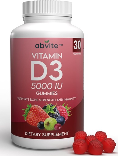 [BRSROGA5CMJRG23P] Plant-Based Extra Strength Vitamin D3 5000IU Supplement Gummies. Gluten Free and No Artificial Flavors. Supports Bone Health and Immunity. Made in USA .30 Count (30 Day Supply)