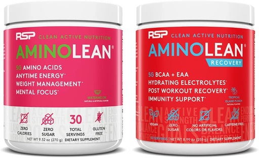 [BRSW2EAOOF7WCEY4] RSP NUTRITION AminoLean Pre Workout Energy (Watermelon 30 Servings) with AminoLean Recovery Post Workout Boost (Tropical Island Punch 30 Servings)