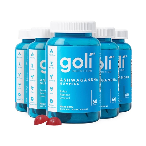 [BRSW2ZQ5A4BGO336] Goli Ashwagandha & Vitamin D Gummy - 300 Count - Mixed Berry, KSM-66, Vegan, Plant Based, Non-GMO, Gluten-Free & Gelatin Free Relax. Restore. Unwind, Pack of 5