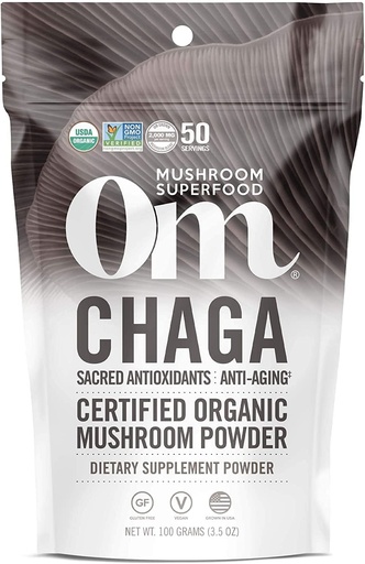 [BRSWKGL5BEFRWDD4] Om Mushroom Superfood Τσάγκα οργανική σκόνη μανιταριών, 3,5 ουγγιά, 50 μερίδες, US Grown, Ιερά Αντιοξειδωτικά & ανοσοποιητική υποστήριξη, Superfood συμπλήρωμα μανιταριών