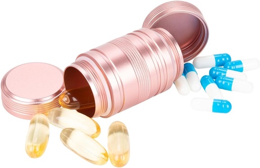 [BRSROAL7OQCGYCLX] Small Pill Case Metal Pill Container - Waterproof Pill Box for Pocket Purse, Daily Travel Pill Holder 2 Times a Day, Portable Medicine Organizer for Vitamin, Fish Oils, Supplements Pink 1 Pack
