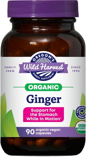 [BRSWIYTYOUIR2AAV] Oregon's Wild Harvest, Certified Organic Ginger Capsules for Stomach Support, Non-GMO, 1000 MGS, 90 Count
