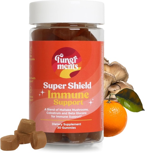 [BRSRAAY7BMIRY2TB] Fungiments Super Shield - Mushroom Supplement - C vitamini, Immune Boost, Mushroom Mix, Black Elderberry, çinko - Immune Support (30 Mushroom Gummies)