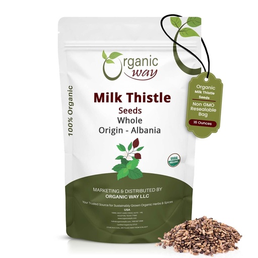 [BRSRMHAPO54AKEQY] Organic Way Whole Milk Thistle Seeds (Silybum marianum) - Herbal Tea | European Wild-Harvest, Organic & Kosher Certified, Vegan, Non GMO & Gluten Free, USDA Certified, Origin - Albania (16 Oz)