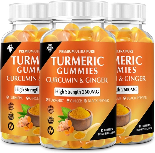 [BRSRAGT3OACWGDI2] Turmeric Curcumin Gummies (3 Pack) - Turmeric Curcumin Supplements with Ginger & Black Pepper Gummies for Immune Muscle Support Healthy Skin - Vegan, Gluten Free, Low Sugar - for Adults