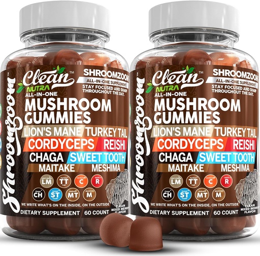 [BRSRAZILO57QECLA] 15in1 Gumis Gummees Lion 's Mane Turkey Tail Cordyceps Reishi Caga Sweet Toot Maitake Meshima Poria Cos Shiitake Tremella, Oyster Agaricus Gumooms for Women and Women Supplement - 2Pack