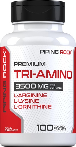 [BRSWIFDQAYIAKE36] Piping Rock Tri Amino Supplement | 100 Caplets | Complex with L-Arginine, L-Ornithine, L-Lysine | Vegetarian, Non-GMO, Gluten Free