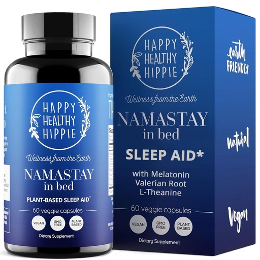 [BRSWGAIKBAFRS2DV] Namastay in Bed - Natural Sleep Aid for Adults - Low Dose Melatonin 0.5 Mg, Valerian Root, L-Theanine, Magnolia Bark, Chamomile - No Morning Grogginess, Non-Habit Forming, for Women - Vegan, 60 Ct