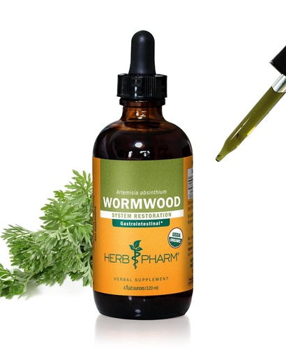 [BRSWIYTYOZ5BKFLY] Herb Pharm Certified Organic Wormwood Liquid Extract for Digestive System Support - 4 Ounce