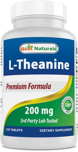[BRSW2Z35DIFRMHT5] Best Naturals L-Theanine 200mg per Tablet (400mg per 2 Tablets) - Promotes Relaxation Without Drowsiness - 120 Vegetarian Tablets - (120 Count (Pack of 1))