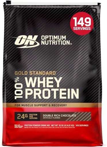 [BRSWIYQOBIMAA23C] Optimum Nutrition Gold Standard 100% Whey Protein Powder, Double Rich Chocolate 10 Pound (Packaging May Vary)