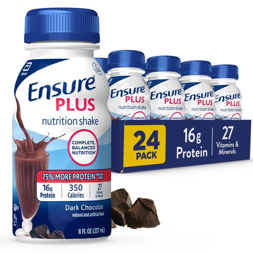 [BRSWIYY5A4CWC3D4] Ensure Plus Dark Chocolate Nutrition Shake | Meal Replacement Shake | Ready to Drink | 16g Protein and 27 Vitamins and Minerals | 8 fl oz - 24 Pack