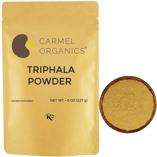 [BRSWYGIBPIOQIDQZ] CARMEL ORGANICS Triphala Powder (8 Ounces) for Digestive Support | No Added Preservatives | Equal Blend of Harad, Baheda & Amla Fruits
