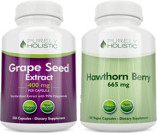[BRSROFQOC4GQAELG] Purely Holistic Grape Seed Extract 400mg + Hawthorn Berry 665mg Bundle - 400 Vegan Capsules - Made in USA