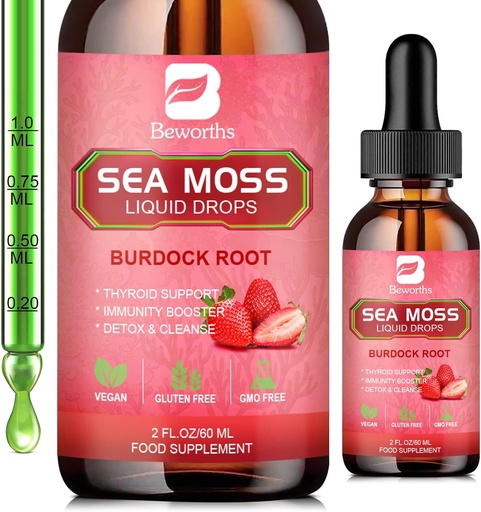 [BRSRMH35AR7QEGQ2] Sea Moss Liquid Drops - Organic Irish Sea Moss Gel with Spirulina, Bladderwrack, Burdock Root, Seamoss Gel Supplement for Joint, Gut Cleanse & Digestion Support - 2 Fl Oz, Vegan