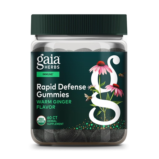 [BRSW2AALDEMRS3D6] Gaia Herbs Rapid Defense Gummies - Supports Immune Health* - with Propolis, Ginger & Echinacea - USDA Organic - 60 Vegetarian Gummies (30 Servings)