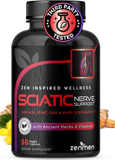 [BRSWYCYZOEGRAA3F] Sciatic Nerve Support Capsules - Manage Lower Back, Joint & Leg Issues - Vitamins B1, B6, B12 & Magnesium with Natural Herbs - 60 Vegan Capsules, Third Party Tested, 30 Day Supply, Made in The USA