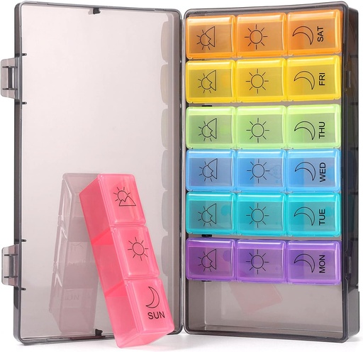 [BRSW2ZQ6O4MGM2D6] Weekly Pill Organizer 7 Day 3 Times, Portable Pill Organizer, BPA Free Pill Case, Travel Daily Pill Box Reminder, Medication Organizer for Vitamins, Supplements (Rainbow)