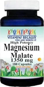 [BRSWIEYABIIWI3DK] High Potency Magnesium Malate 1350 mg 180 Capsules Dietary Supplement Serving Size 3 Capsules