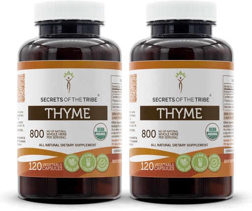 [BRSRMZQCARYWOD3O] Secrets of The Tribe Thyme 2x120 Capsules, Made with Vegetable Capsules and USDA Organic Thymus Vulgaris Toni Effect (2x120 Capsules)