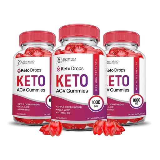 [BRSROA32B5YG2H33] Justified Laboratories Keto Drops Keto ACV Gummies (1000 mg) - 60 Count, Pack of 3 - Formulated with Apple Cider Vinegar, Folate & Vitamin B12 - Non-GMO, Vegan, Gluten Free - 90 Servings