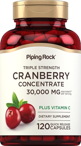 [BRSRMFAOO4MWM23O] Piping Rock Pilules de canneberges $ 30 000 mg $ 120 Capsules $ Supplément pour les femmes et les hommes $ Triple Strength Concentrate Extract Plus vitamine C $ Non-OGM, sans gluten