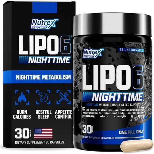 [BRSWYZL3CUNQ23YY] Nutrex Lipo 6 Nighttime Fat Burner | Melatonin Sleep Aid & Weight Loss Diet Pills for Men and Women | Night Time Metabolism Booster Appetite Suppressant | 30 Servings (1)
