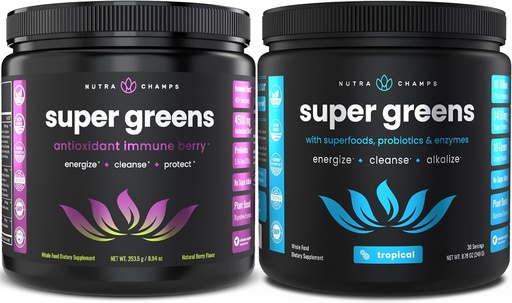 [BRSRAZQRBUNGYYDL] NutraChamps Super Greens Antioxidant & Super Greens Tropical Bundle - 2 Month Supply
