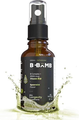 [BRSWGYACOIGRG33X] B- Bomb B12 + B komplex folyékony spray: Metilkobalamin adenozilkobalaminnal: Energy & Mood Support, Sugar- Free, Vegan, Organic Spearmint Flavor