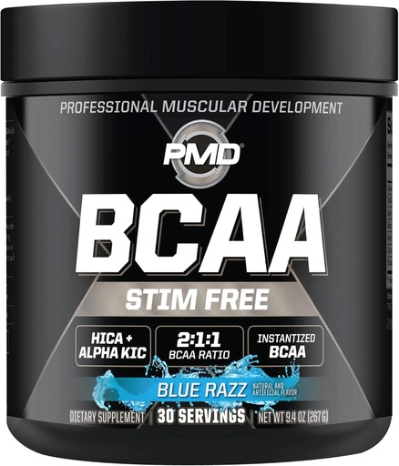 [BRSWK2YGPIHAYGQ3] PMD Sports BCAA Stim-Free Amino Acids - Better Workout Performance, Enhanced Recovery, Daily Energy, Muscle Builder eta Muscle Sparing - BCAA Powder Drink Mix - Blue Razz (30 zerbitzatu)