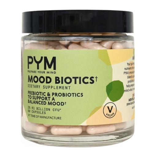 [BRSRMHTYC5YR4CTU] PYM Mood Biotics with 22.91 Billion CFU (60 Count) Prebiotics and Probiotics for Gut Health & Mood Support Supplement | Non-GMO, Vegan, Gluten Free