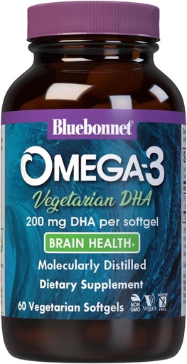 [BRSWIYIMOIGRK2D6] BlueBonnet Natural Omega-3 Vegetariano DHA Vegetarian Softgels, 200 mg, 60 Cuenta ('743715009097)