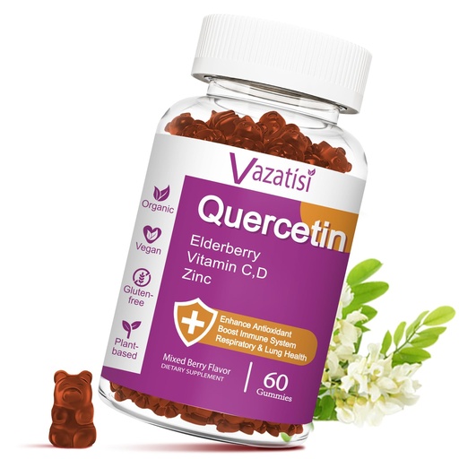 [BRSW2HD5OBYQEFL4] Quercetin Gummies, Quercetin with Vitamin C Zinc, Elderberry and Vitamin D, Immune Support Adults Kids, Women Men, 60 Gummies Chewable