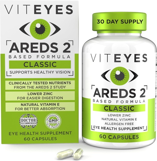 [BRSWGFDYOUIAMHL3] Viteyes AREDS 2 Eye Vitamins, Classic Macular Support, Allergen Free Capsules, with Natural Vitamin E, Vitamin C, Zinc, Copper, Lutein & Zeaxanthin, Eye Doctor Trusted, Manufactured in The USA, 60 Ct