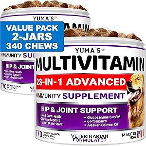 [BRSRAYAZA4PBGCQ7] 2-Pack Dog Multivitamin Chewable with Glucosamine - Dog Vitamins and Supplements - Senior & Puppy Multivitamin for Dogs - Hip & Joint Support - Immune Health, Skin, Heart, Digestion, Probiotics