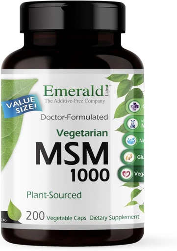 [BRSWIZQACMBRMADI] EMERALD LABS MSM 1000mg - Joint, Liver & Immune Support Supplement with Methylsulfonylmethane - Gluten-Free & Additive-Free - 200 Vegetable Capsules (Up to 100-Day Supply)