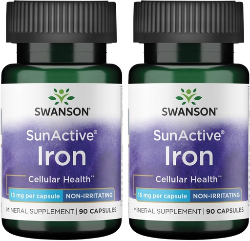 [BRSWGAANDJ5B4CTB] Swanson Sunactive Non-Irritating Iron 15 Milligrams 90 Capsules (2 Pack)