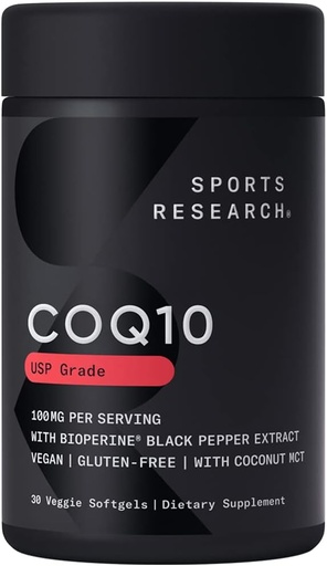 [BRSWGHTRB4IRE3T3] Sports Research CoQ10 (100mg) Enhanced w/Coconut Oil & Bioperine (Black Pepper) for Better Absorption ) Vegan, Non-GMO Verified (30 Veggie Softgels)