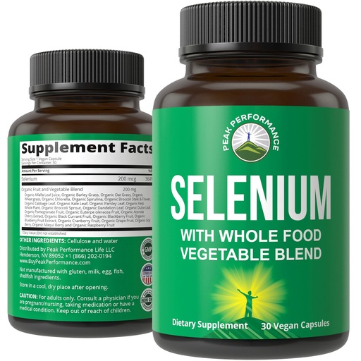 [BRSWYZQ3CFYR6CLB] Selenium Supplement with Whole Food Blend of 25+ Vegetables and Fruits for Max Absorption. Pure Selenium Vegan Capsules for Immune System, Thyroid Support, Heart Health, Prostate Support. 30 Pills