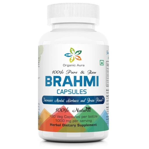 [BRSWKE3ZAEJQOED2] Organic Aura Brahmi Capsules -120 Count. Naturally Strengthens and Boosts Immunity and Memory. Whole Green SuperFood. Non GMO - Gluten Free.