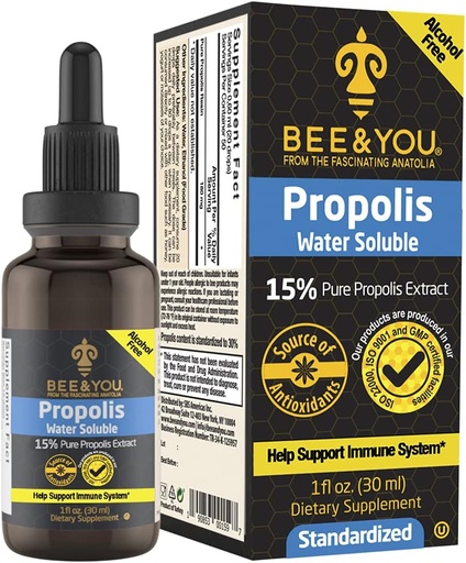 [BRSWYED2OEFGG3DA] BEE and You 15% Pure Propolis Water Soluble Extract - High Potency - Zero Sugar - Zero Calorie - Natural Imunitary Support & Sore Throat Relief Antioxidants, Keto, Paleo, Gluten- Free, 1 Fl Oz